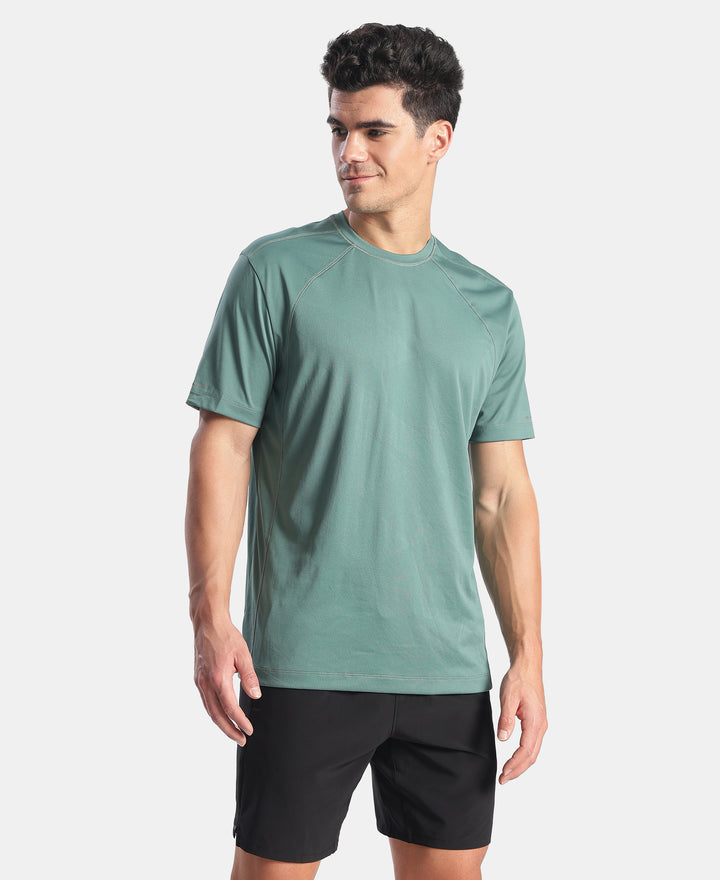 Microfiber Fabric Round Neck Half Sleeve Tshirt with Breathable Mesh - Silver Pine