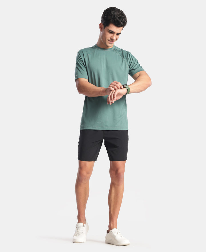 Microfiber Fabric Round Neck Half Sleeve Tshirt with Breathable Mesh - Silver Pine