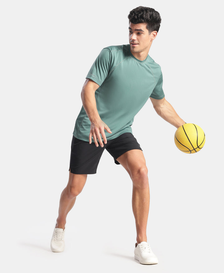 Microfiber Fabric Round Neck Half Sleeve Tshirt with Breathable Mesh - Silver Pine