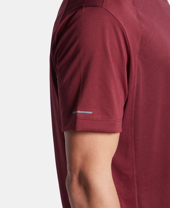 Microfiber Fabric Round Neck Half Sleeve T-Shirt with Breathable Mesh - Tawny Port