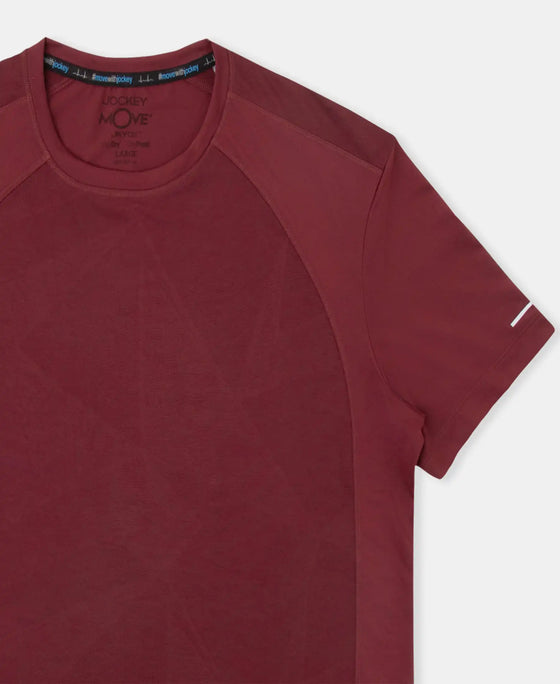 Microfiber Fabric Round Neck Half Sleeve T-Shirt with Breathable Mesh - Tawny Port