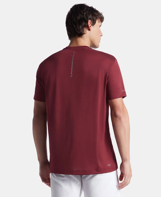 Microfiber Fabric Round Neck Half Sleeve T-Shirt with Breathable Mesh - Tawny Port