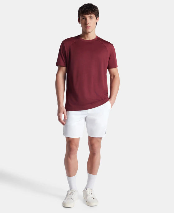 Microfiber Fabric Round Neck Half Sleeve T-Shirt with Breathable Mesh - Tawny Port