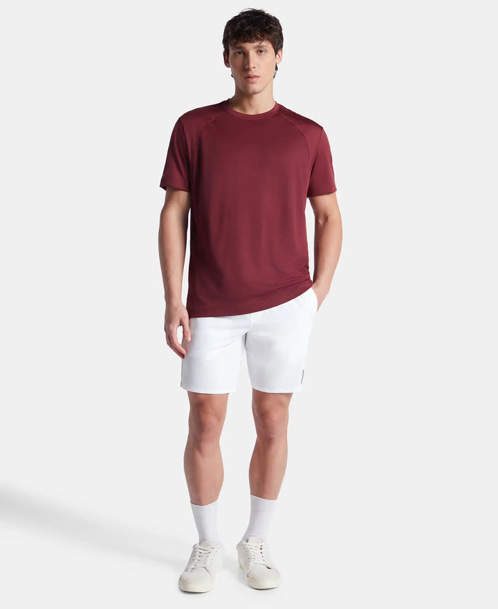 Microfiber Fabric Round Neck Half Sleeve T-Shirt with Breathable Mesh - Tawny Port