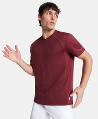 Microfiber Fabric Round Neck Half Sleeve T-Shirt with Breathable Mesh - Tawny Port