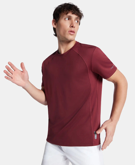 Microfiber Fabric Round Neck Half Sleeve T-Shirt with Breathable Mesh - Tawny Port