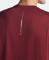 Microfiber Fabric Round Neck Half Sleeve T-Shirt with Breathable Mesh - Tawny Port
