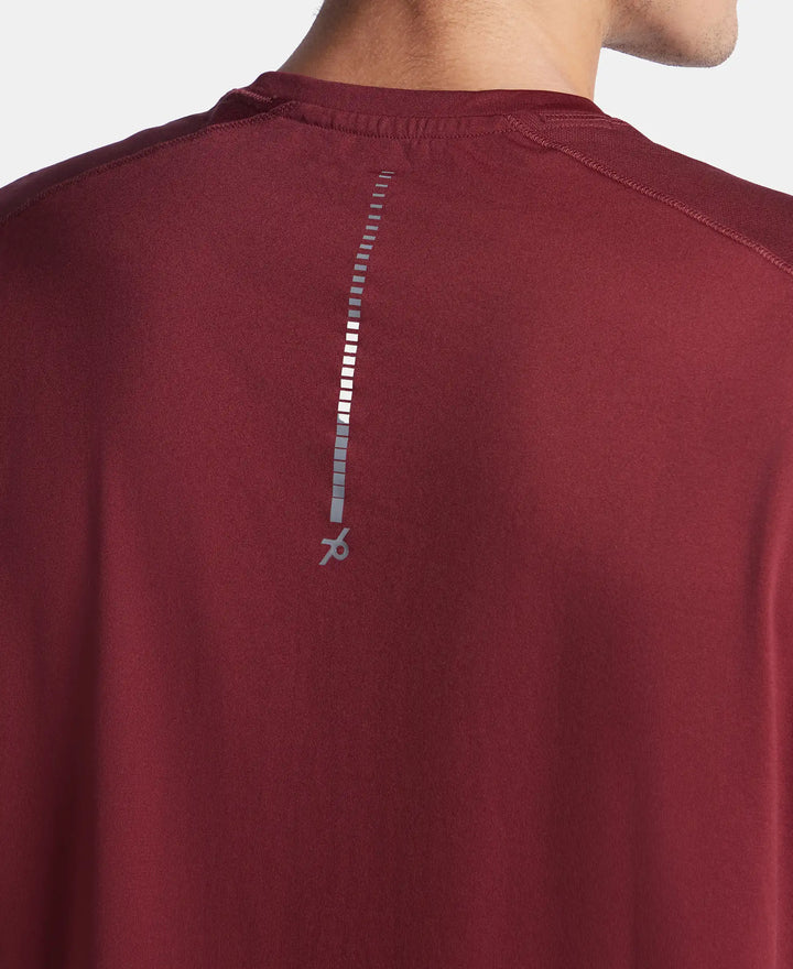Microfiber Fabric Round Neck Half Sleeve T-Shirt with Breathable Mesh - Tawny Port