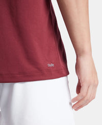 Microfiber Fabric Round Neck Half Sleeve T-Shirt with Breathable Mesh - Tawny Port