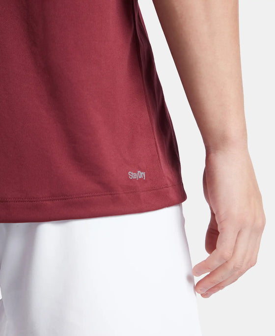 Microfiber Fabric Round Neck Half Sleeve T-Shirt with Breathable Mesh - Tawny Port