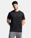 Lightweight Microfiber Solid Round Neck Half Sleeve T-Shirt with Breathable Mesh - Black