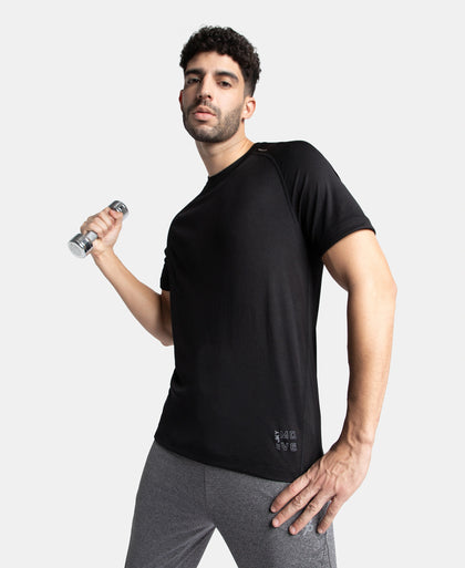 Lightweight Microfiber Solid Round Neck Half Sleeve T-Shirt with Breathable Mesh - Black
