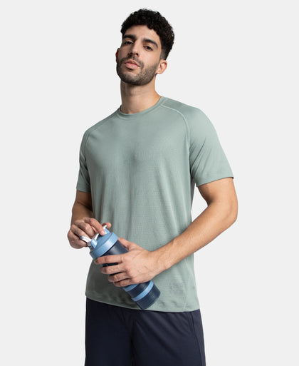 Lightweight Microfiber Solid Round Neck Half Sleeve T-Shirt with Breathable Mesh - Iceberg Green
