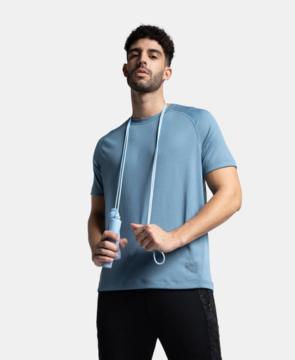 Lightweight Microfiber Solid Round Neck Half Sleeve T-Shirt with Breathable Mesh - Provincial Blue