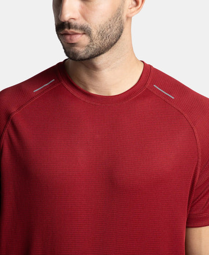 Lightweight Microfiber Solid Round Neck Half Sleeve T-Shirt with Breathable Mesh - Sundried Tomato