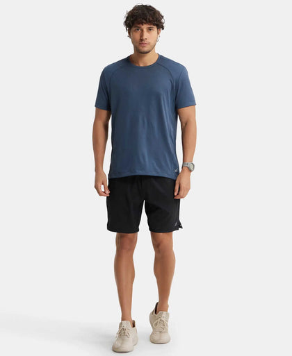Recycled Microfiber Elastane Stretch Solid Shorts with Zipper Pockets and StayFresh Treatment - Black-4