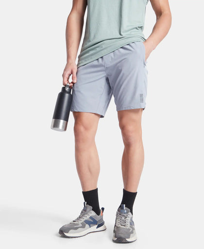 Recycled Microfiber Elastane Stretch Solid Shorts with Zipper Pockets and StayFresh Treatment - Grey