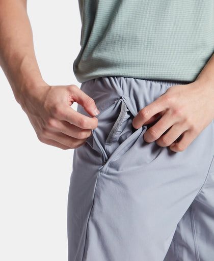 Recycled Microfiber Elastane Stretch Solid Shorts with Zipper Pockets and StayFresh Treatment - Grey