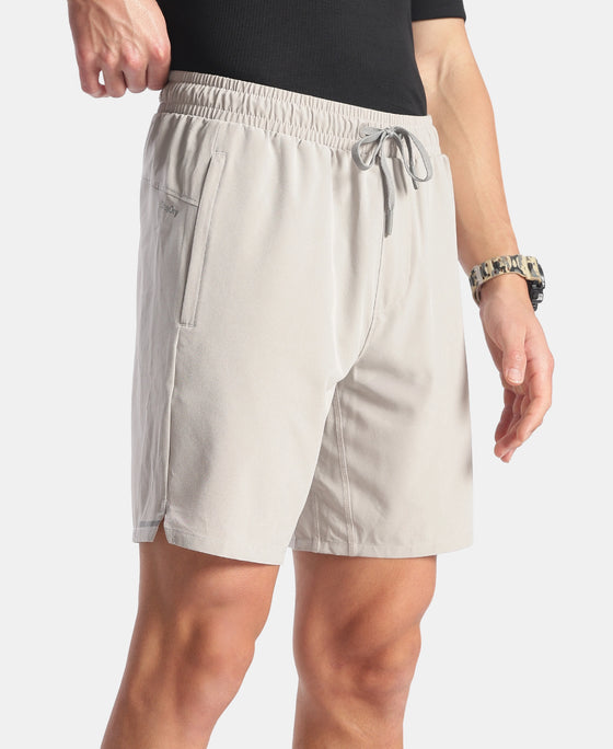 Recycled Microfiber Elastane Stretch Solid Shorts with Zipper Pockets and StayFresh Treatment - Drizzle