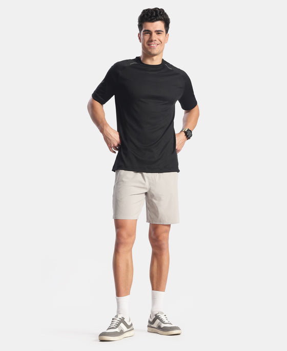 Recycled Microfiber Elastane Stretch Solid Shorts with Zipper Pockets and StayFresh Treatment - Drizzle