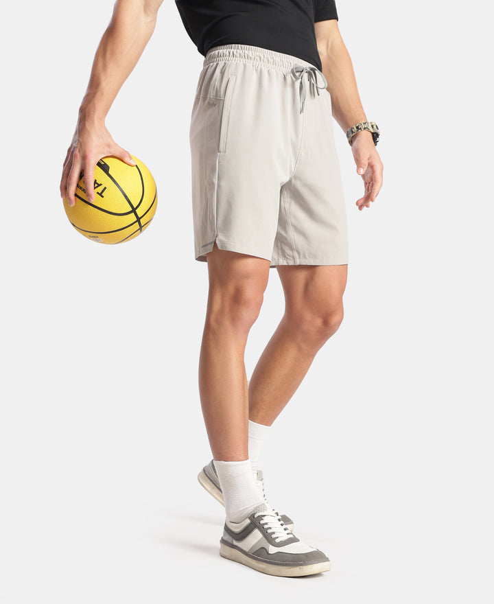 Recycled Microfiber Elastane Stretch Solid Shorts with Zipper Pockets and StayFresh Treatment - Drizzle