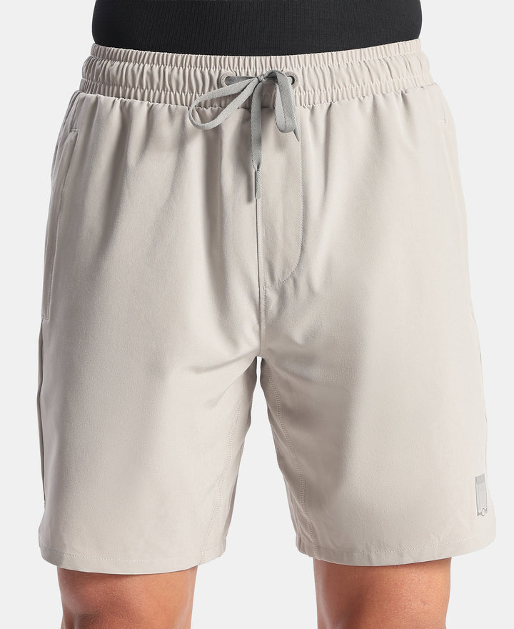 Recycled Microfiber Elastane Stretch Solid Shorts with Zipper Pockets and StayFresh Treatment - Drizzle