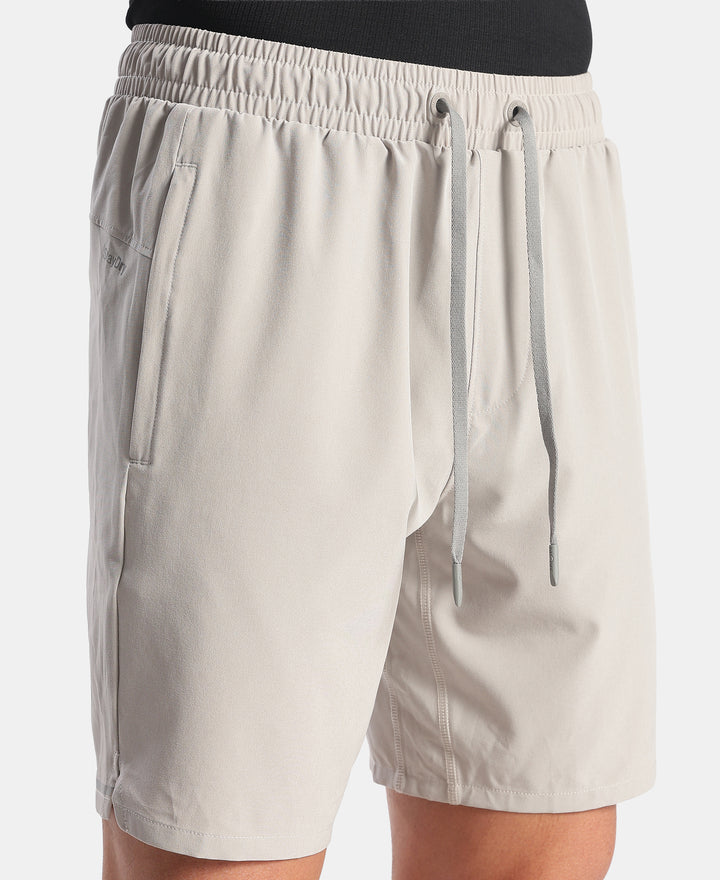 Recycled Microfiber Elastane Stretch Solid Shorts with Zipper Pockets and StayFresh Treatment - Drizzle