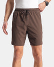 Recycled Microfiber Elastane Stretch Solid Shorts with Zipper Pockets and StayFresh Treatment - Hot Fudge