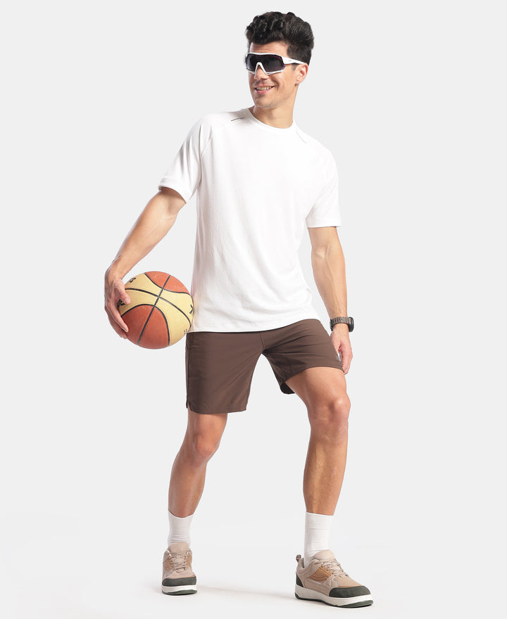 Recycled Microfiber Elastane Stretch Solid Shorts with Zipper Pockets and StayFresh Treatment - Hot Fudge