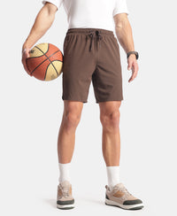 Recycled Microfiber Elastane Stretch Solid Shorts with Zipper Pockets and StayFresh Treatment - Hot Fudge