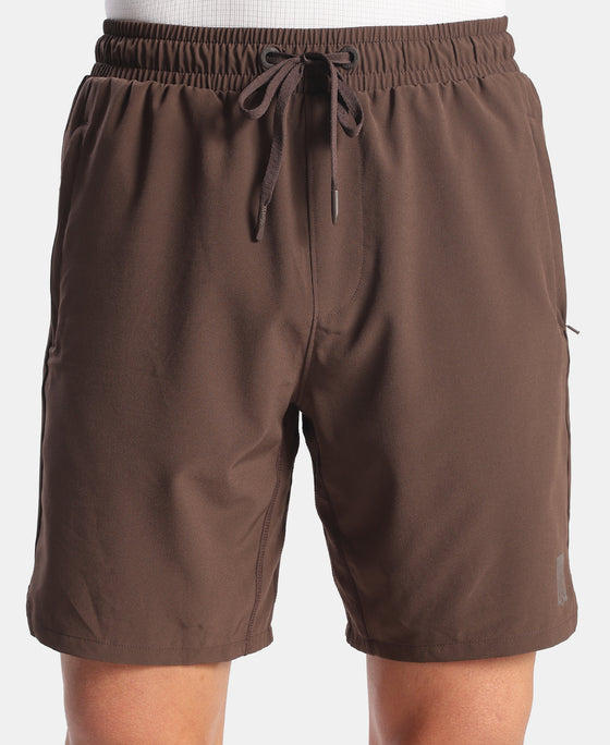 Recycled Microfiber Elastane Stretch Solid Shorts with Zipper Pockets and StayFresh Treatment - Hot Fudge