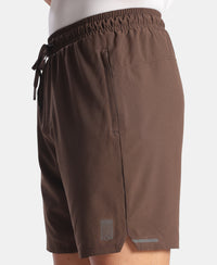 Recycled Microfiber Elastane Stretch Solid Shorts with Zipper Pockets and StayFresh Treatment - Hot Fudge
