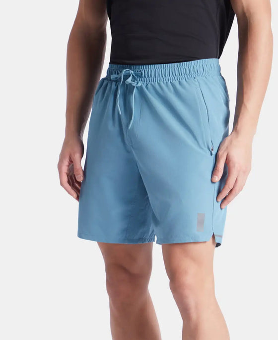 Recycled Microfiber Elastane Stretch Solid Shorts with Zipper Pockets and StayFresh Treatment - Provincial Blue