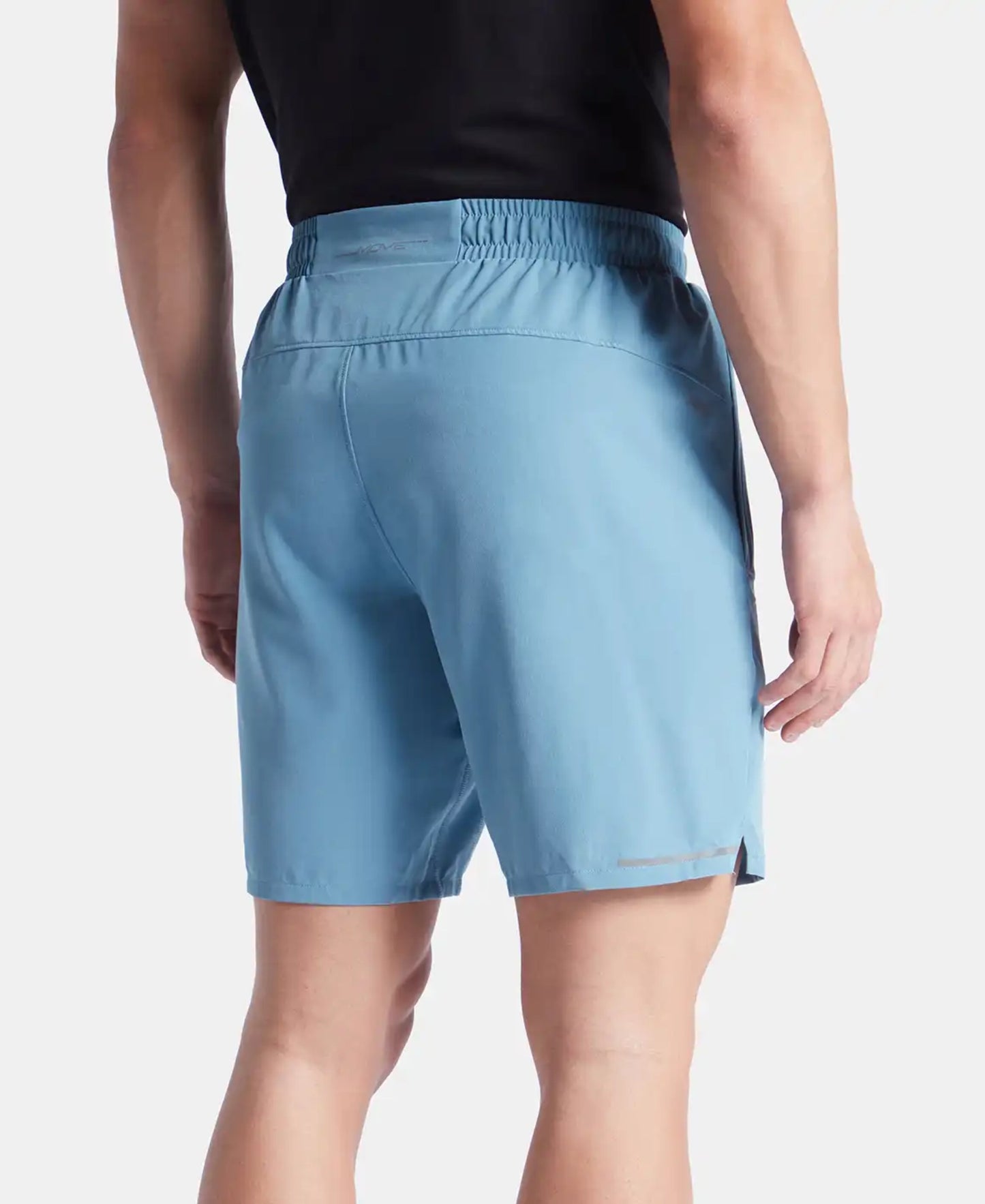 Recycled Microfiber Elastane Stretch Solid Shorts with Zipper Pockets and StayFresh Treatment - Provincial Blue