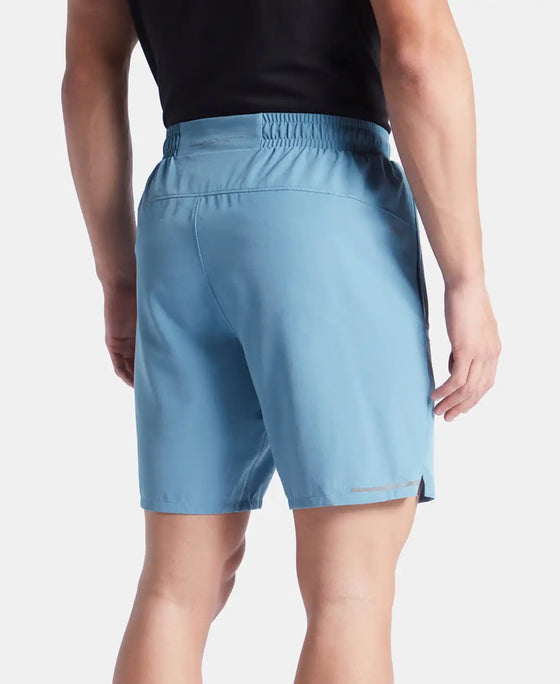 Recycled Microfiber Elastane Stretch Solid Shorts with Zipper Pockets and StayFresh Treatment - Provincial Blue