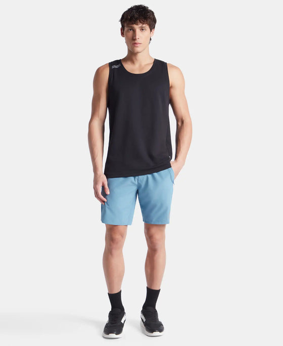 Recycled Microfiber Elastane Stretch Solid Shorts with Zipper Pockets and StayFresh Treatment - Provincial Blue