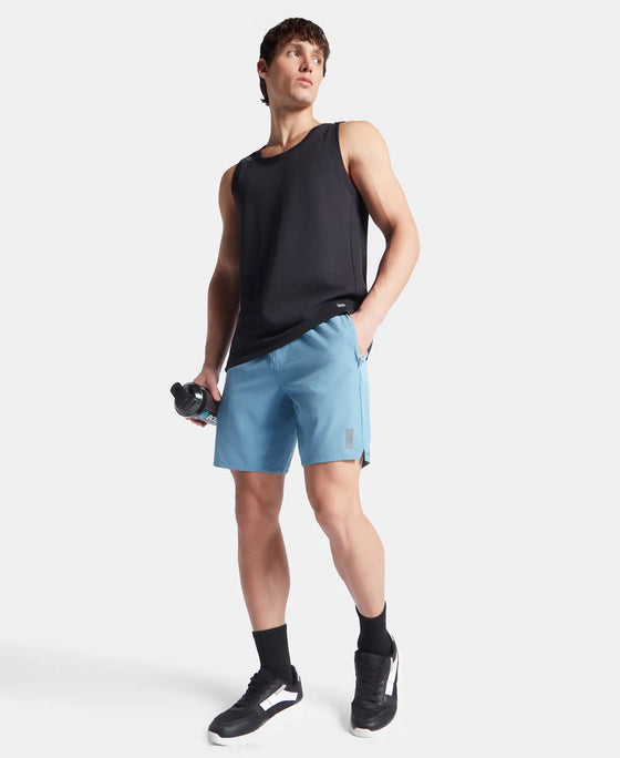 Recycled Microfiber Elastane Stretch Solid Shorts with Zipper Pockets and StayFresh Treatment - Provincial Blue