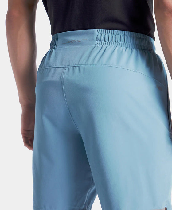 Recycled Microfiber Elastane Stretch Solid Shorts with Zipper Pockets and StayFresh Treatment - Provincial Blue