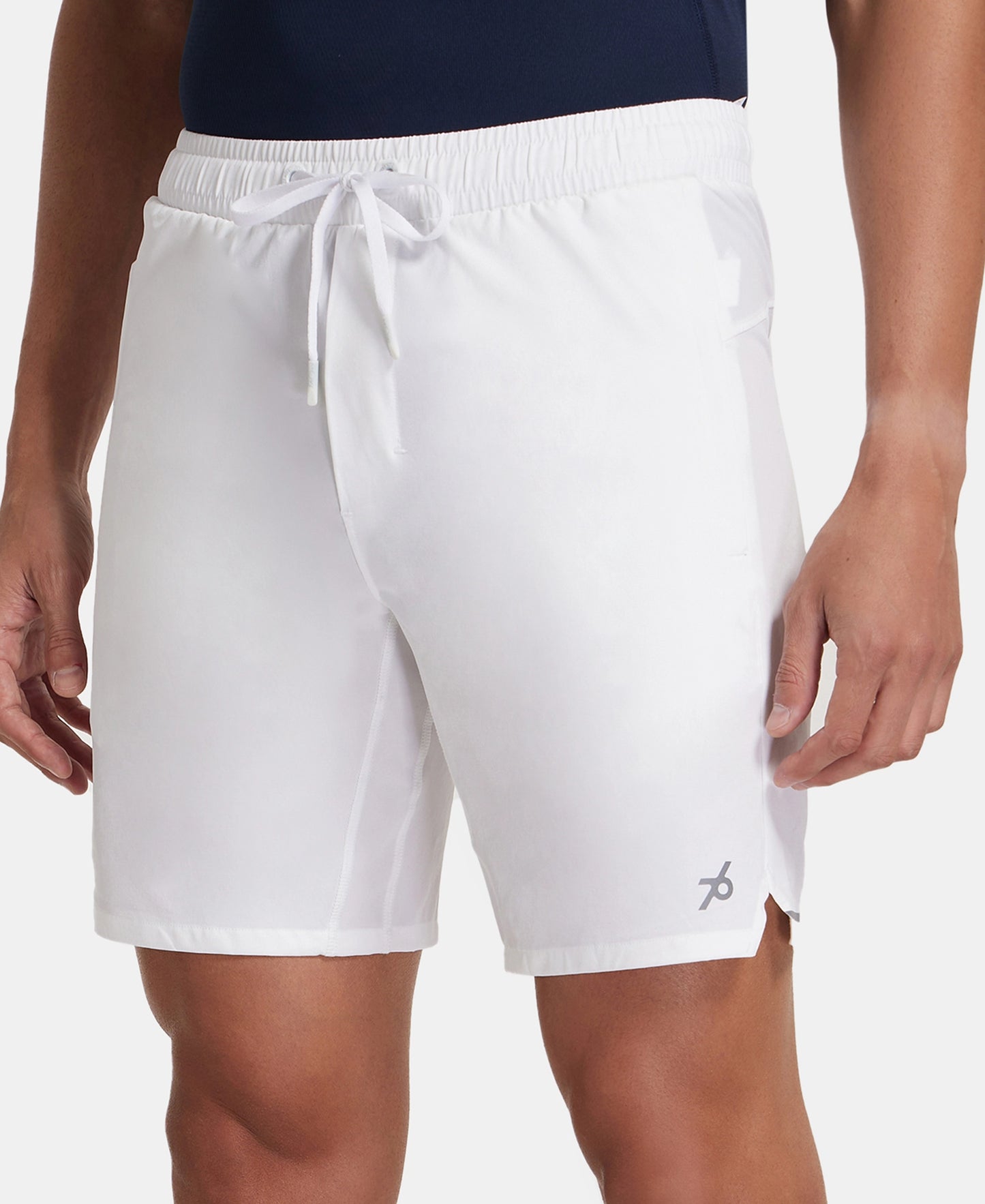 Recycled Microfiber Elastane Stretch Solid Shorts with Zipper Pockets and StayFresh Treatment - White