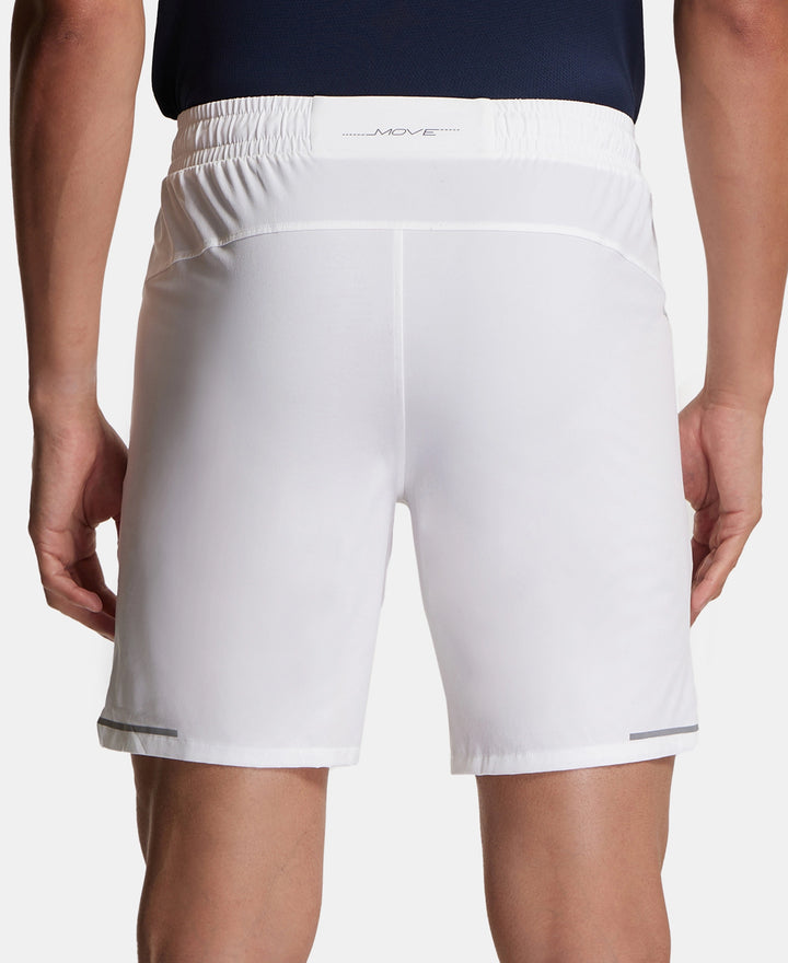 Recycled Microfiber Elastane Stretch Solid Shorts with Zipper Pockets and StayFresh Treatment - White