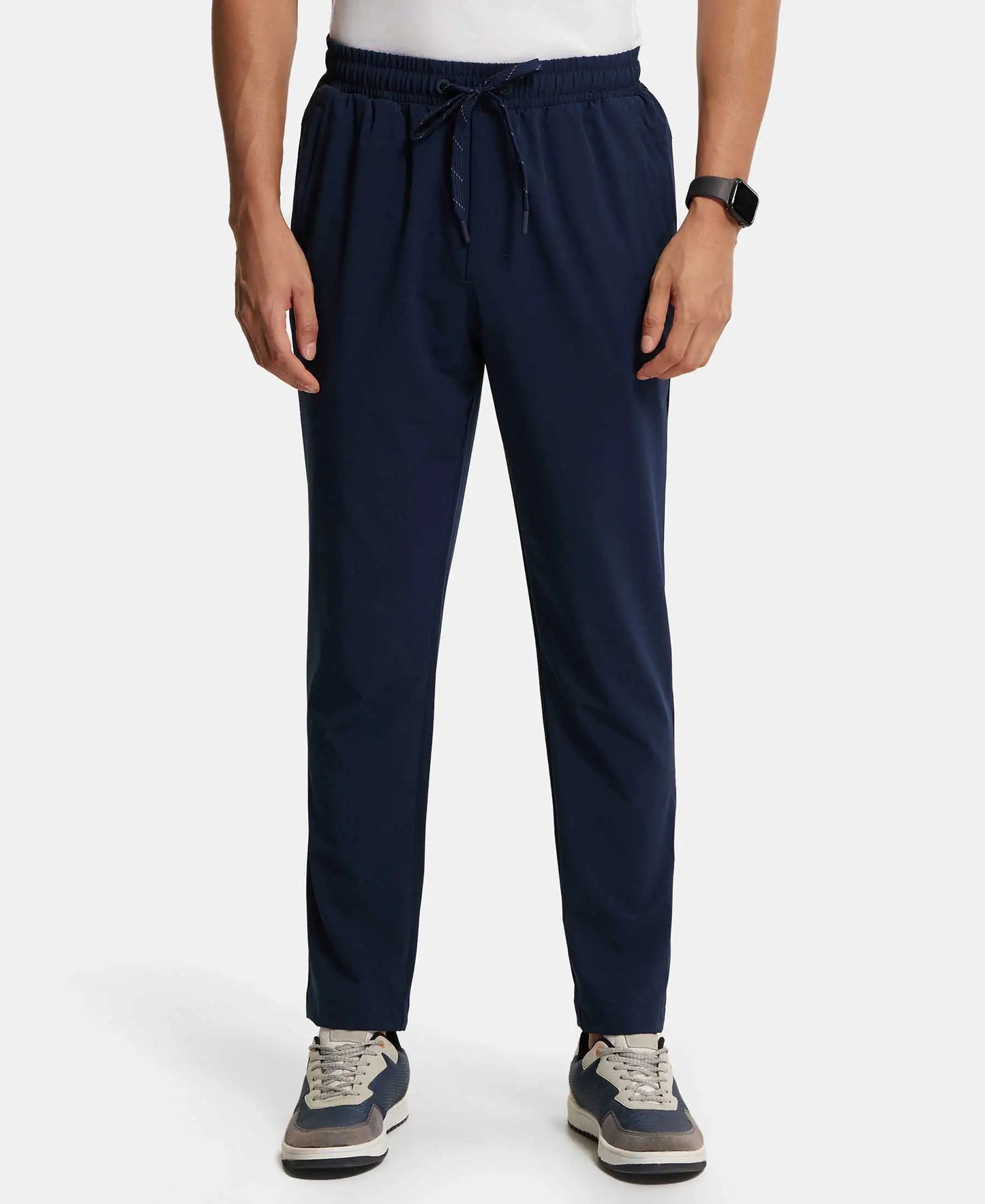 Recycled Microfiber Elastane Stretch Trackpant with Zipper Pockets and StayFresh Treatment - Navy-1