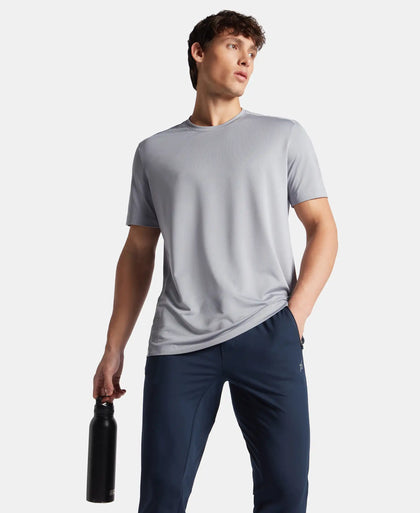 Recycled Microfiber Elastane Stretch Fabric Round Neck Half Sleeve Breathable Mesh T-Shirt - Grey