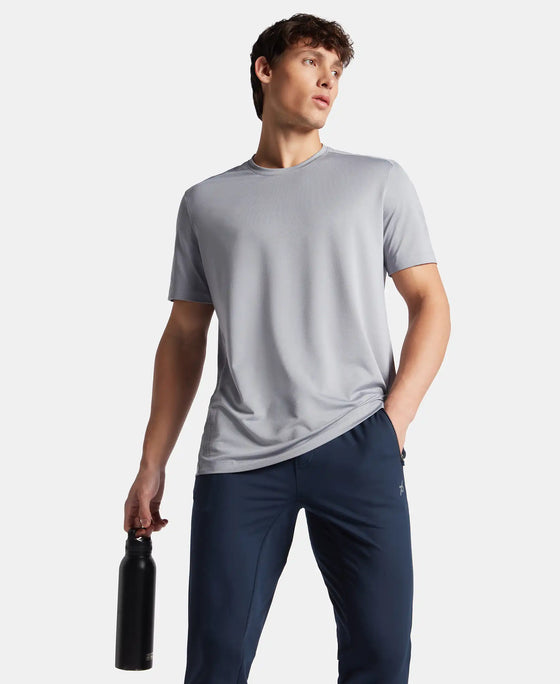 Recycled Microfiber Elastane Stretch Fabric Round Neck Half Sleeve Breathable Mesh T-Shirt - Grey