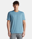 Recycled Microfiber Elastane Stretch Fabric Round Neck Half Sleeve Breathable Mesh T-Shirt - Provincial Blue