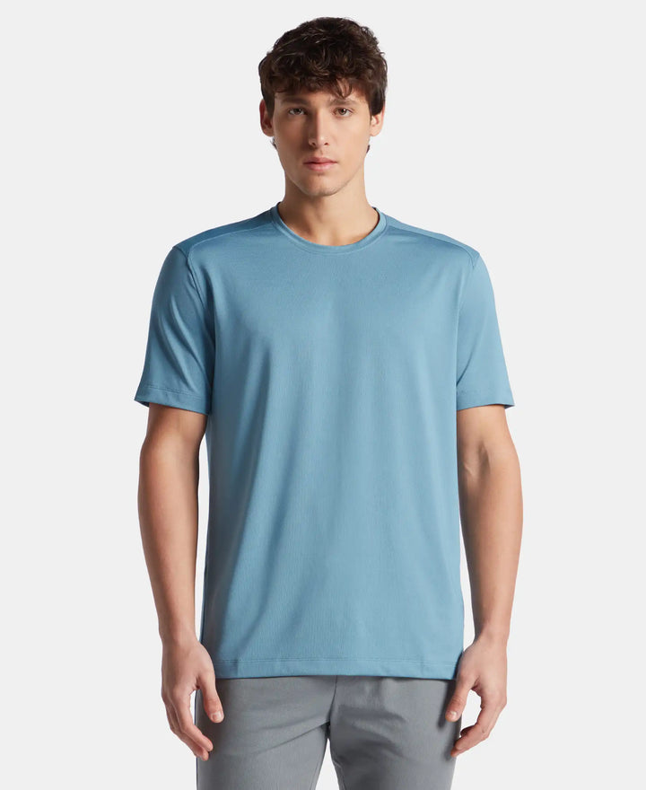 Recycled Microfiber Elastane Stretch Fabric Round Neck Half Sleeve Breathable Mesh T-Shirt - Provincial Blue