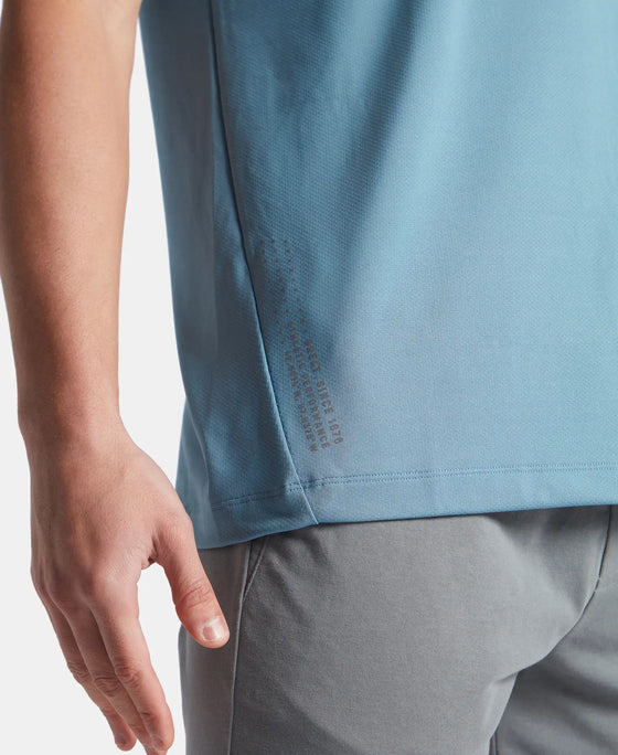 Recycled Microfiber Elastane Stretch Fabric Round Neck Half Sleeve Breathable Mesh T-Shirt - Provincial Blue