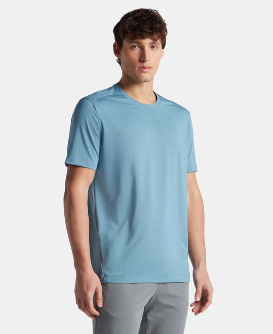 Recycled Microfiber Elastane Stretch Fabric Round Neck Half Sleeve Breathable Mesh T-Shirt - Provincial Blue