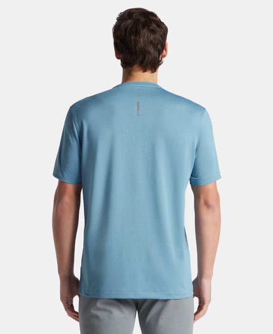 Recycled Microfiber Elastane Stretch Fabric Round Neck Half Sleeve Breathable Mesh T-Shirt - Provincial Blue
