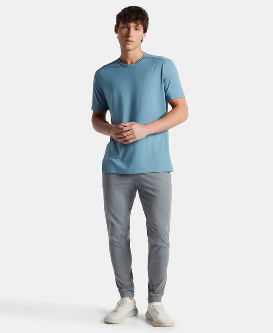 Recycled Microfiber Elastane Stretch Fabric Round Neck Half Sleeve Breathable Mesh T-Shirt - Provincial Blue