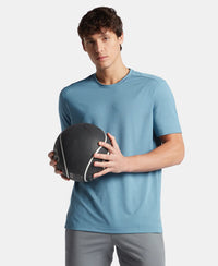 Recycled Microfiber Elastane Stretch Fabric Round Neck Half Sleeve Breathable Mesh T-Shirt - Provincial Blue